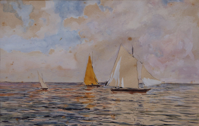 Belloni Giorgio Vele in mare Acquarello su carta cm 18x28